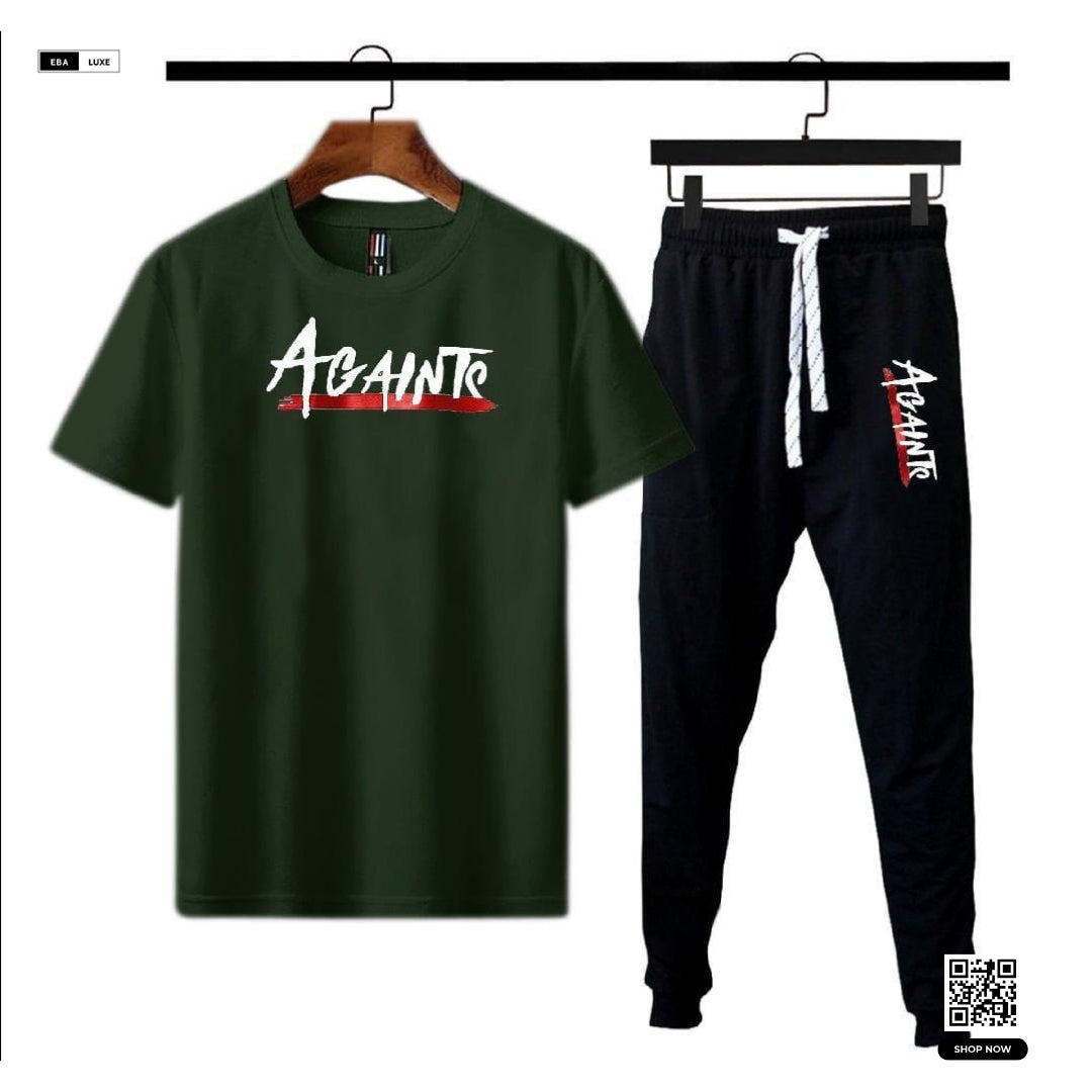 Multi-Color Men’s Printed Track Suit – “Against” Design – 2 Pcs Set