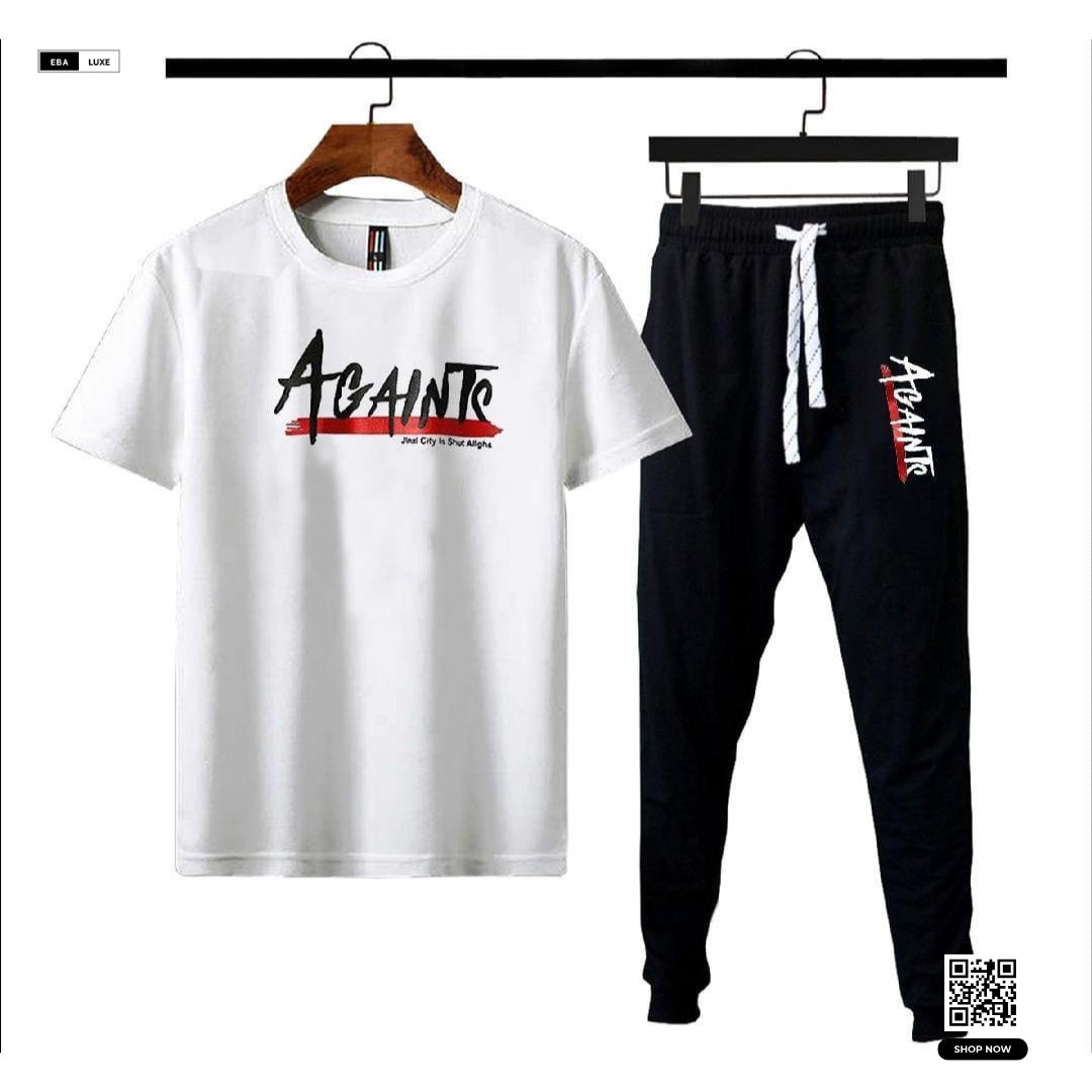 Multi-Color Men’s Printed Track Suit – “Against” Design – 2 Pcs Set