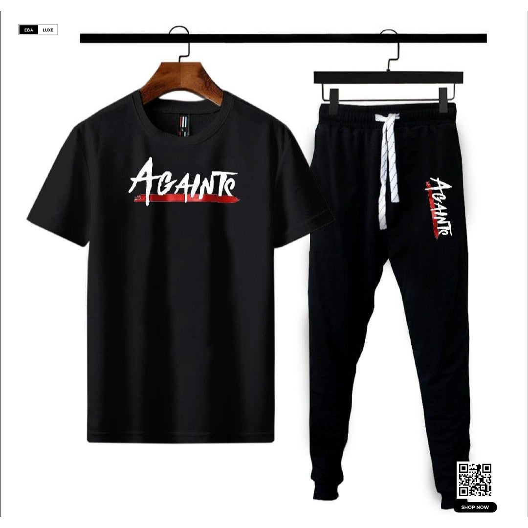 Multi-Color Men’s Printed Track Suit – “Against” Design – 2 Pcs Set