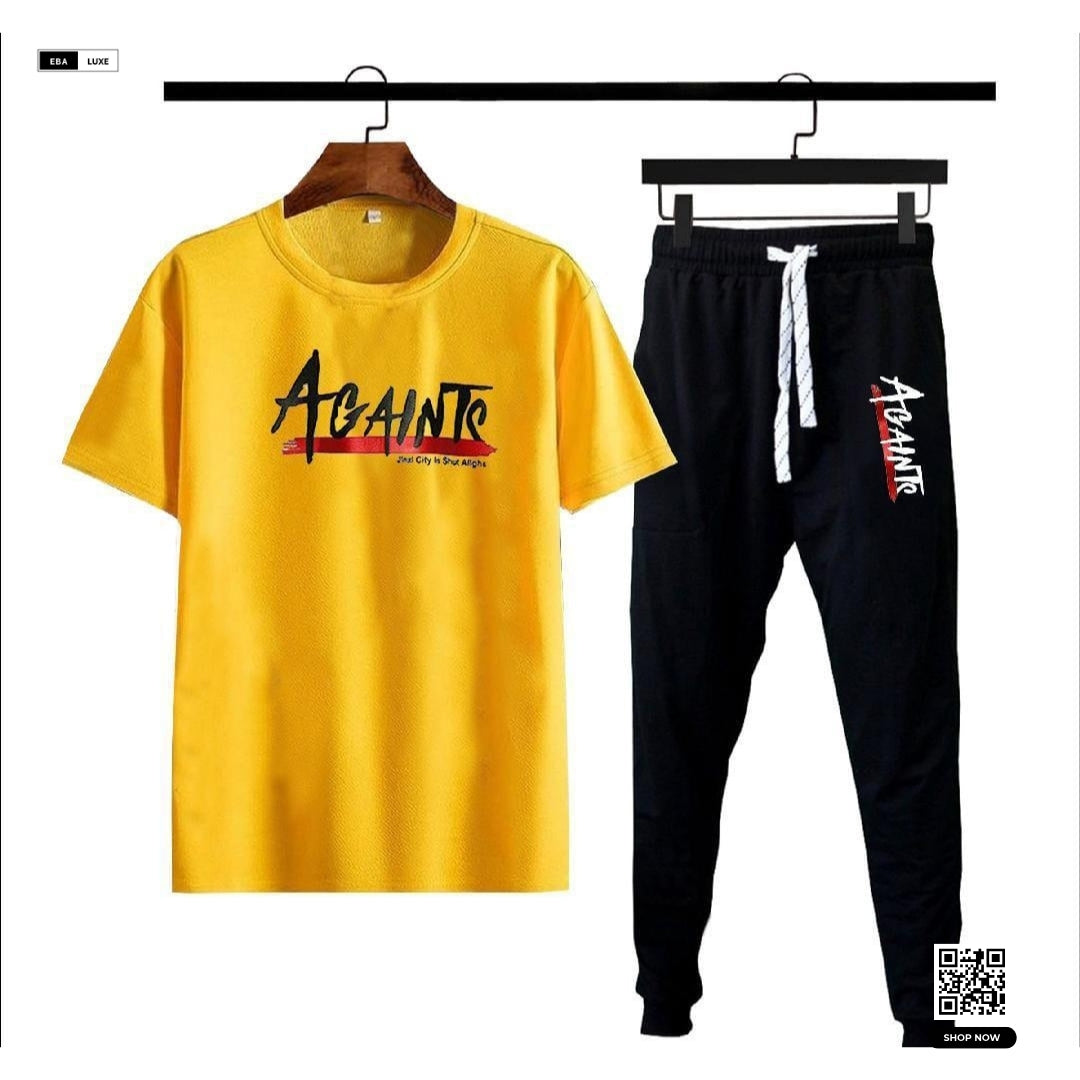 Multi-Color Men’s Printed Track Suit – “Against” Design – 2 Pcs Set