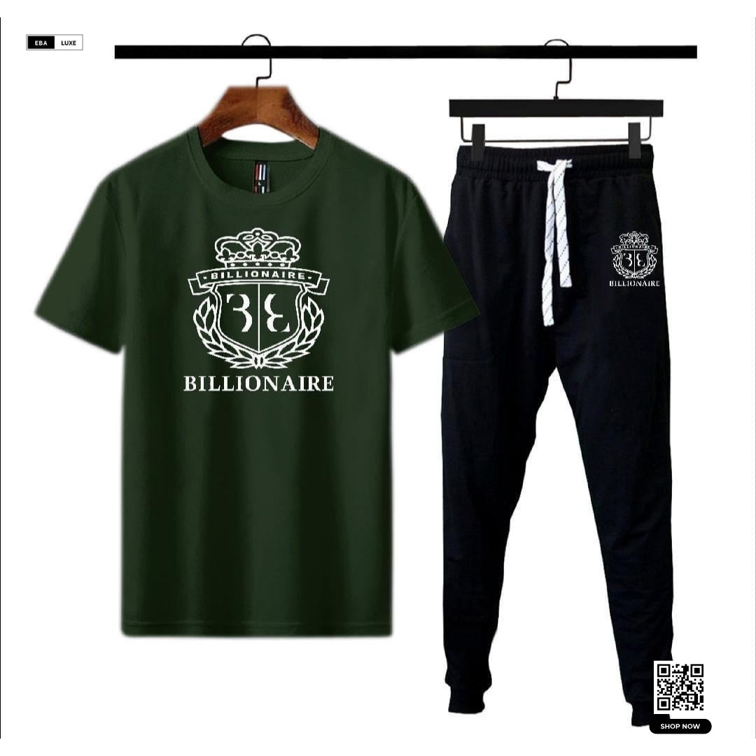 Men's Millionaire Graphic Cotton Tracksuit – Trendy Sublimation Tee & Trouser Set