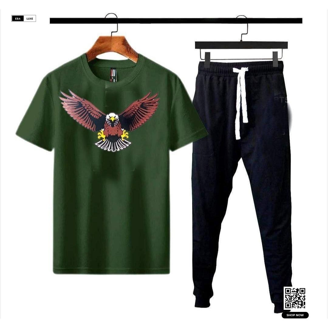 Men's Dri Fit Eagle Print Track Suit – 2-Piece Multicolour Activewear Set