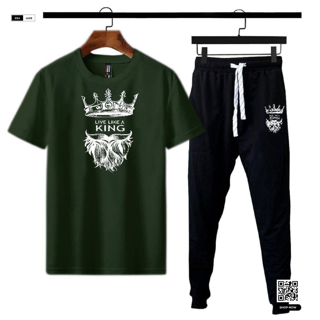 KING Printed Men's Track Suit – Cotton & Polyester – Stylish 2 Piece Set