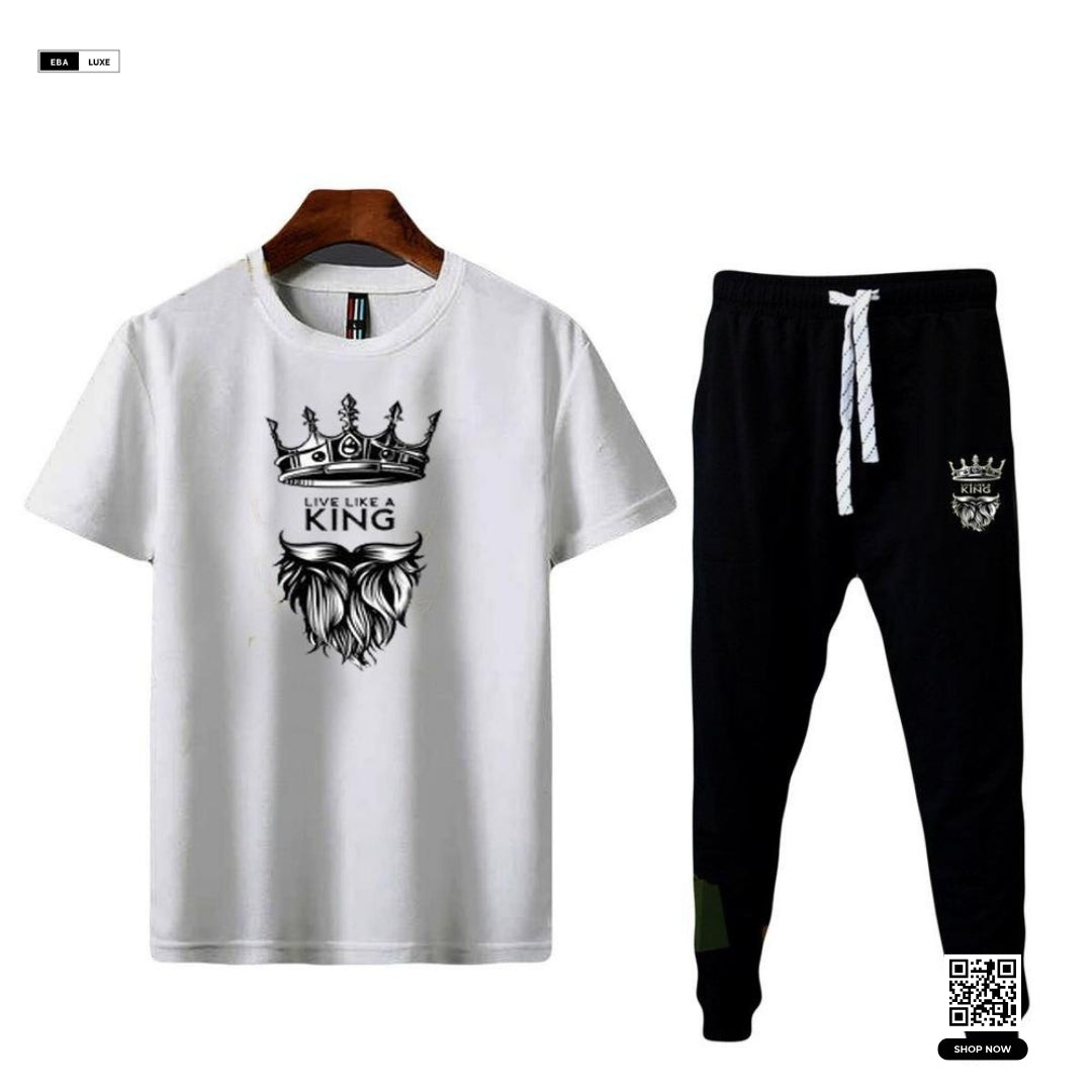 KING Printed Men's Track Suit – Cotton & Polyester – Stylish 2 Piece Set