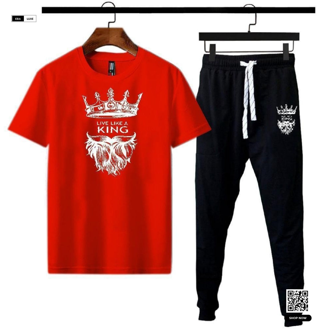 KING Printed Men's Track Suit – Cotton & Polyester – Stylish 2 Piece Set