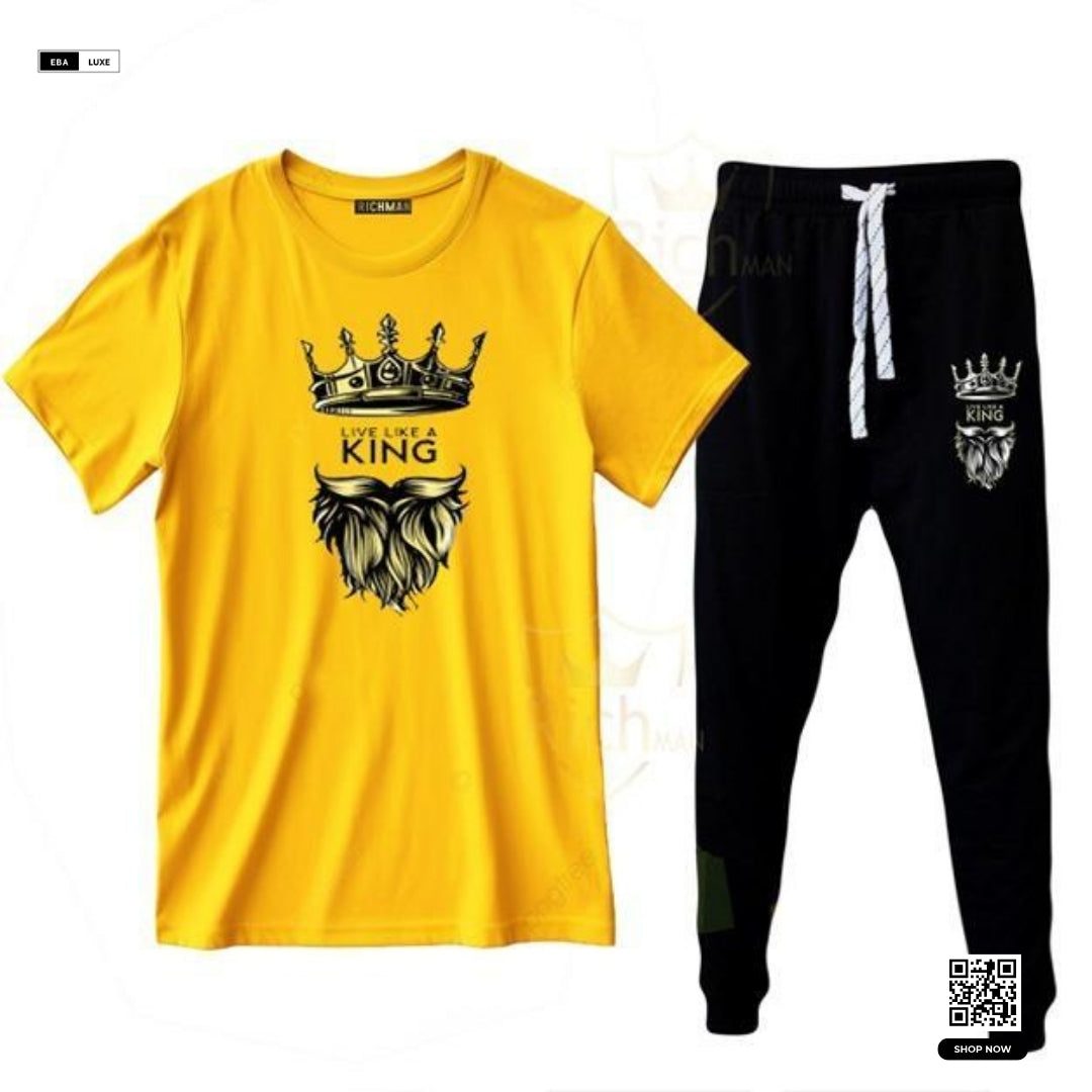 KING Printed Men's Track Suit – Cotton & Polyester – Stylish 2 Piece Set