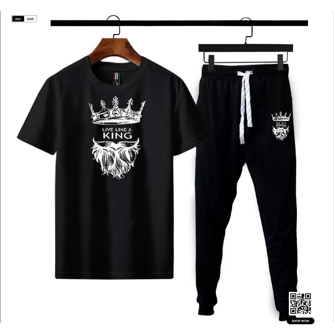 KING Printed Men's Track Suit – Cotton & Polyester – Stylish 2 Piece Set