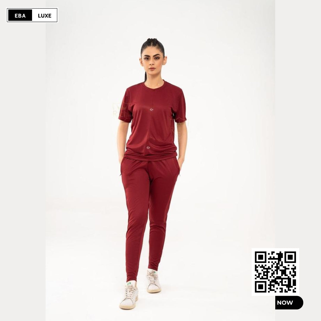 Women's Plain Stitched Tracksuit – 2-Piece Soft Polyester Casual Wear Set
