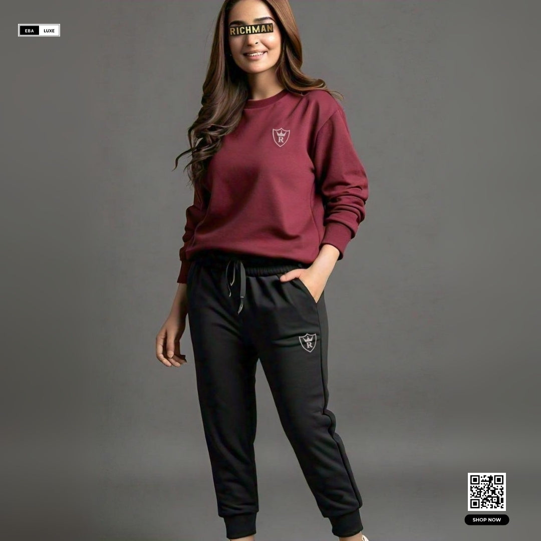 Stylish Fleece Sweatshirt Tracksuit for Men & Women – Brown – 2 Pcs