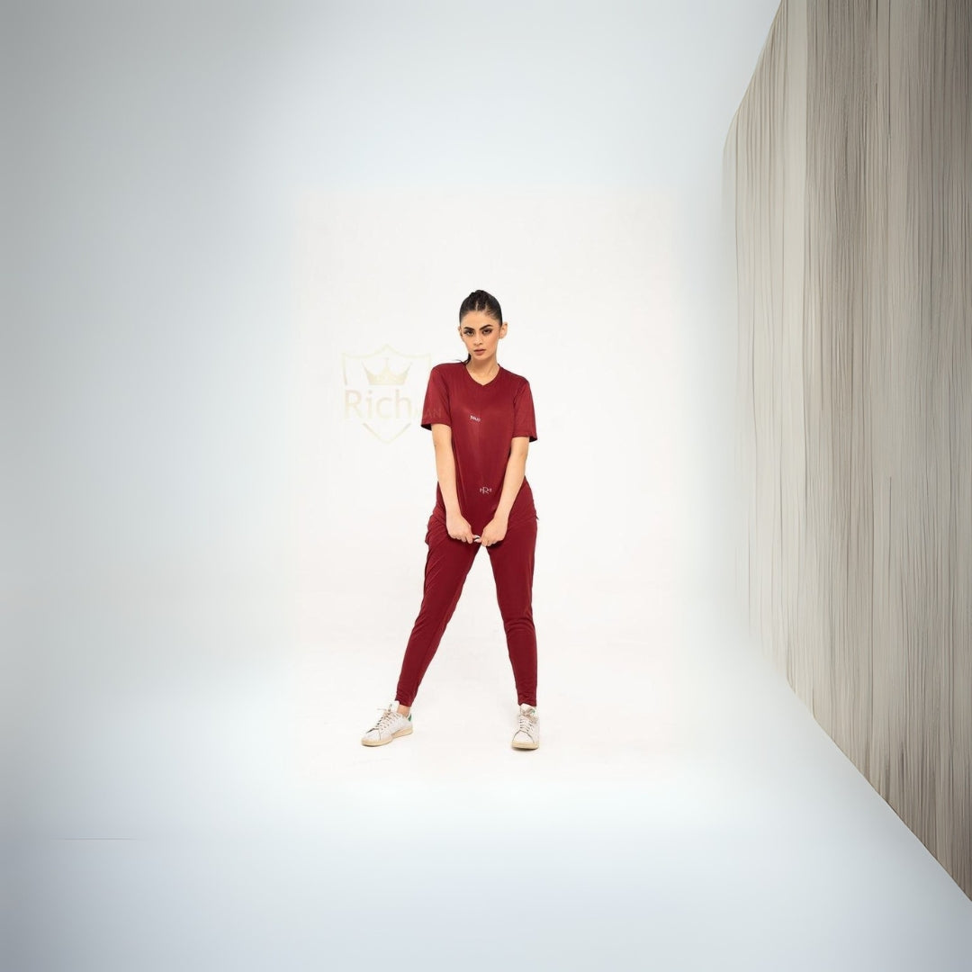 Women's Plain Stitched Tracksuit – 2-Piece Soft Polyester Casual Wear Set
