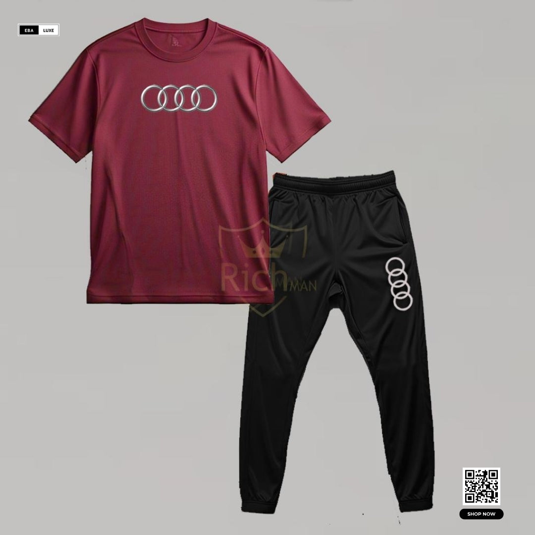 Unisex Fleece Tracksuit – Plain Sweatshirt & Trouser Set (Maroon/Black)