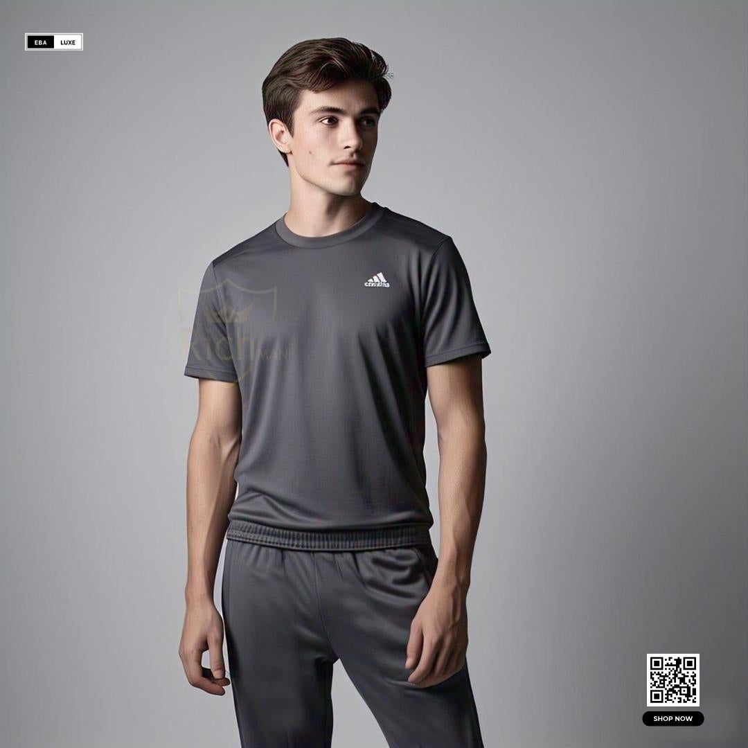 Micro Interlock Men’s Sportswear – T-Shirt + Bottom Set in Grey, Brown & More