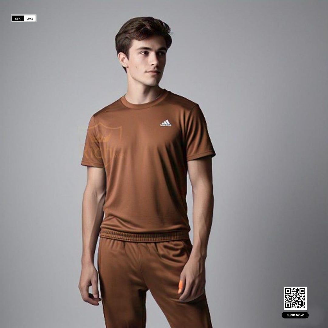 Micro Interlock Men’s Sportswear – T-Shirt + Bottom Set in Grey, Brown & More
