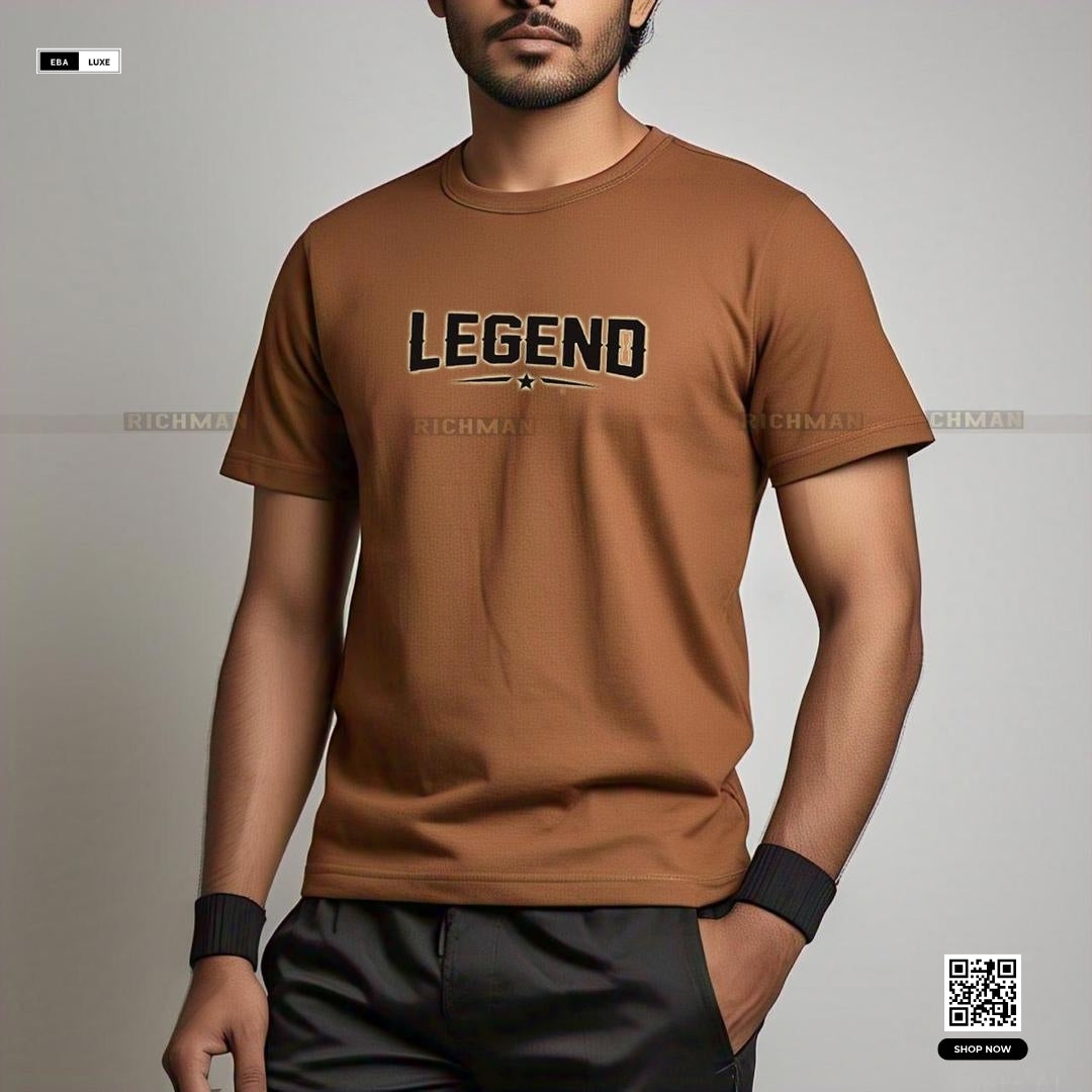 Unisex Cotton Tracksuit – Stylish "Legend" Print – Brown T-Shirt + Bottoms