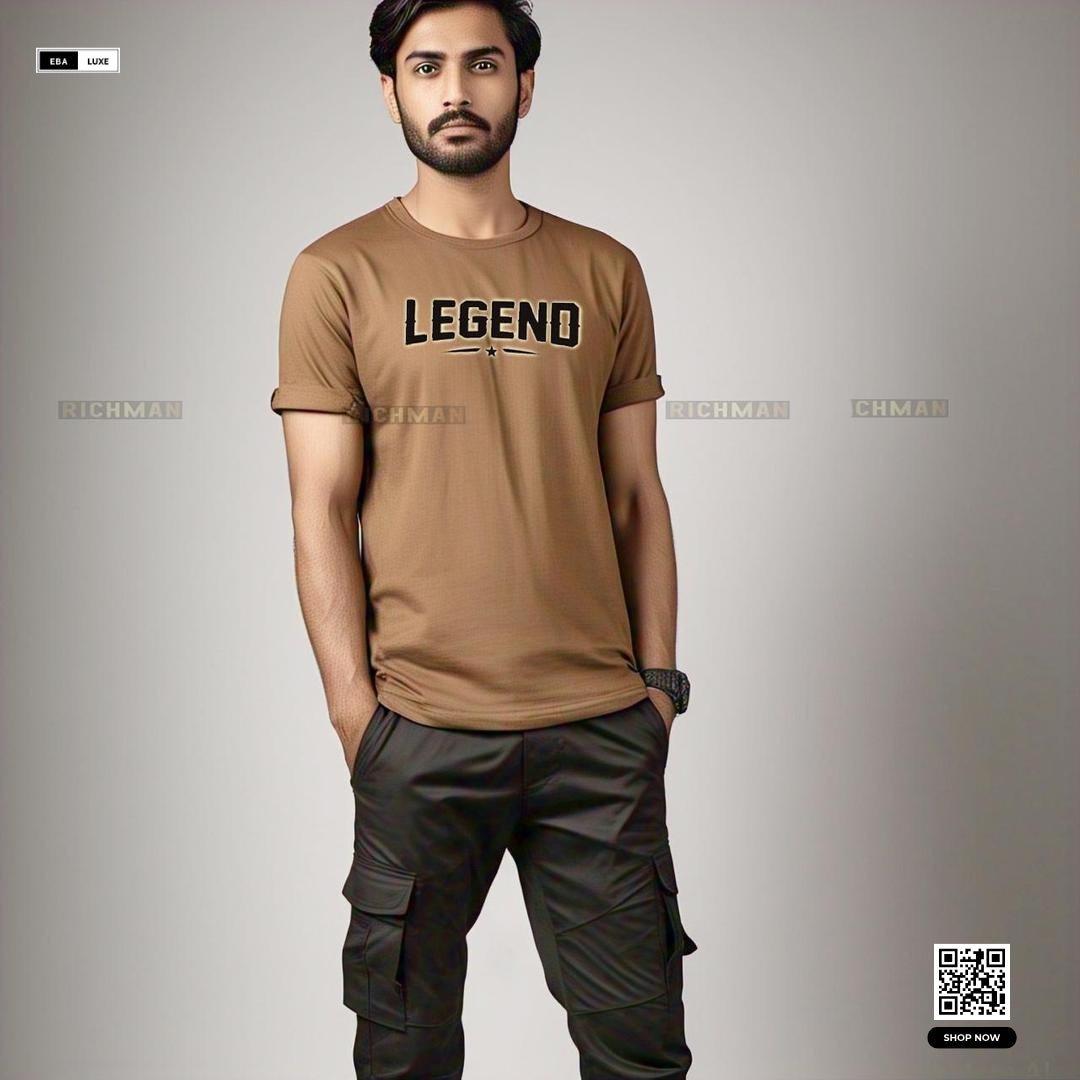Unisex Cotton Tracksuit – Stylish "Legend" Print – Brown T-Shirt + Bottoms