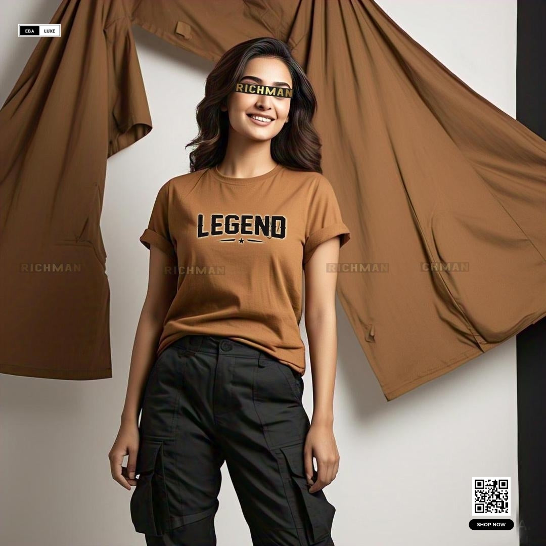 Unisex Cotton Tracksuit – Stylish "Legend" Print – Brown T-Shirt + Bottoms