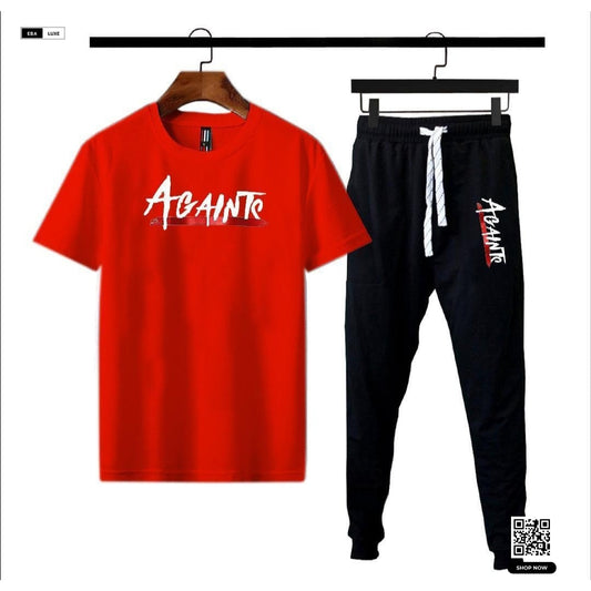 Multi-Color Men’s Printed Track Suit – “Against” Design – 2 Pcs Set