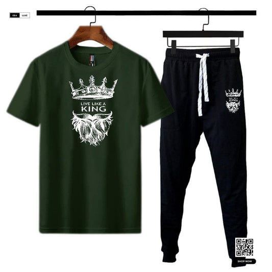KING Printed Men's Track Suit – Cotton & Polyester – Stylish 2 Piece Set