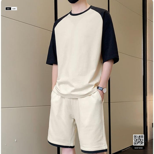 Off-White Men’s Tracksuit – Round Neck Shirt with Shorts (2 Pcs)