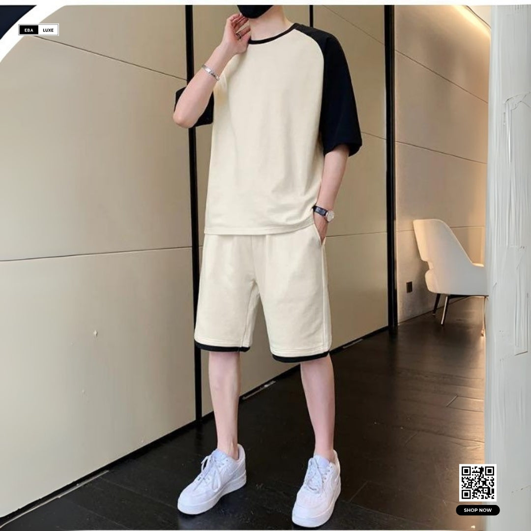 Off-White Men’s Tracksuit – Round Neck Shirt with Shorts (2 Pcs)