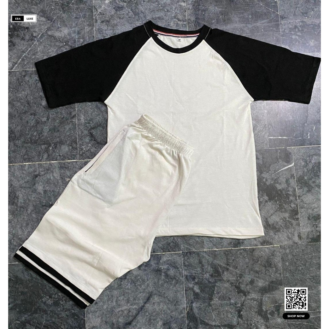 Off-White Men’s Tracksuit – Round Neck Shirt with Shorts (2 Pcs)