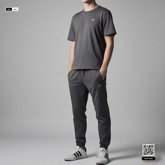 Micro Interlock Men’s Sportswear – T-Shirt + Bottom Set in Grey, Brown & More